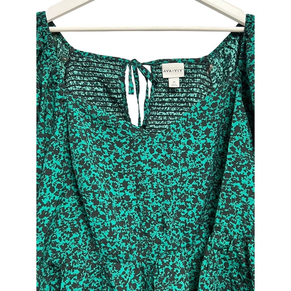 Ava & Viv Top Women's Plus Size 4X Green Black Animal Print‎ Peplum L/S Smocked - Picture 9 of 14
